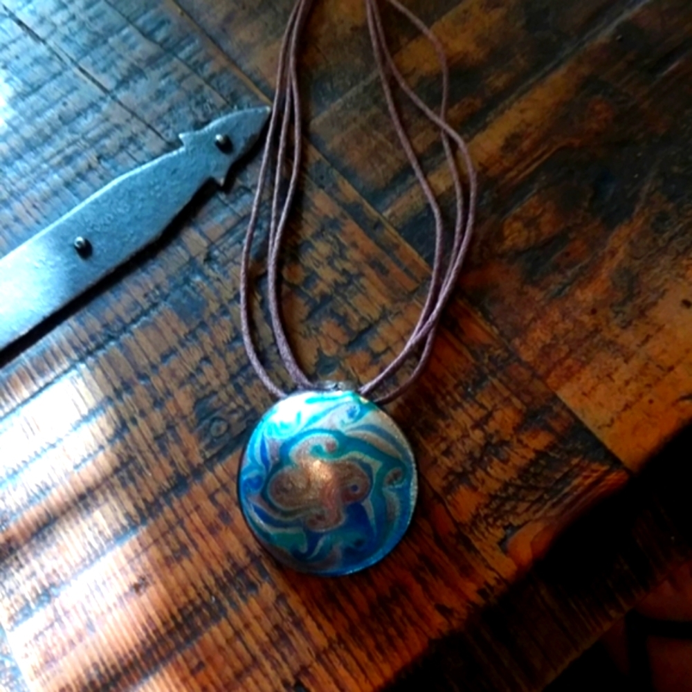 Glass Pendant on Matching Triple Purple Cord Necklace